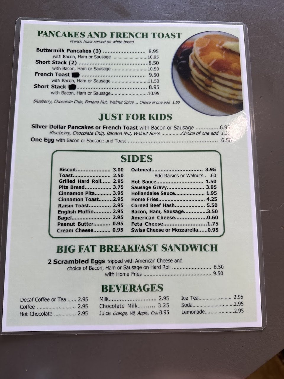 Simple menu layout for dine-in orders.